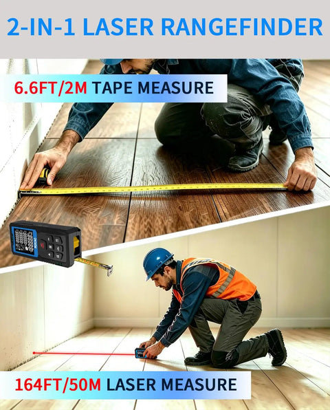 Tough As Nails Two In One Laser Tape Measure With A 165 Foot Range And 6.5 Foot Retractable Tape Perfect For Gritty Job Sites And Weekend DIYs Where You Really Gotta Nail Measurements Every Single Go Around