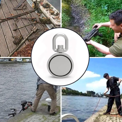 Double Sided 360 Rotatable Neodymium Magnet Fishing Kit, 2.95 Inch Diameter, 1000 Lb Total Pull, used for metal detecting