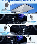 Starlink Mini Car Adapter With 60W Power Converter And Dual USB Ports For 12 To 24 Volt Vehicle Sockets showing USB-C and USB-A outputs in car.