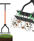 Manual Lawn Aerator Tool With 15 Iron Spikes And Adjustable Height Double Layer Spring for soil loosening and yard cleanup