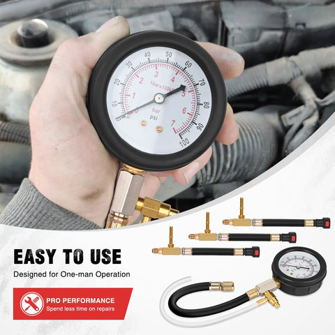 Nilight fuel pressure gauge tester kit, front view with quick-connect hose and brass fittings, 0-100 psi (4 pcs)