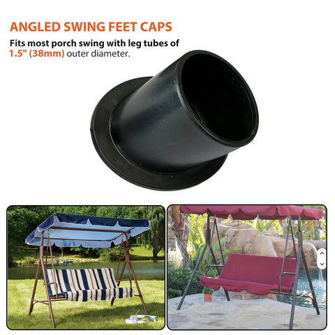 Anti Slip Patio Swing Foot Caps For 1.5 Inch Diameter Leg Tubes Angled Black Plastic Stabilizers For Outdoor Swings