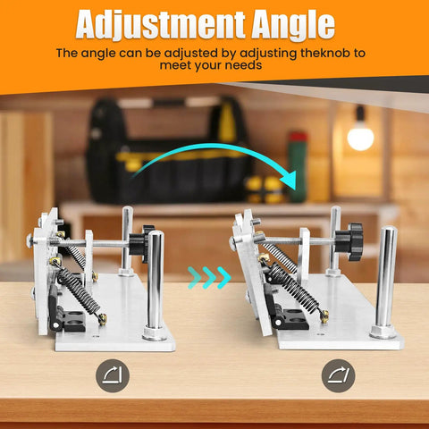 Adjustment angle view of Small Belt Grinder Knife Jig Adjustable Angle Beveling Locator Crafted From Durable Aluminum Alloy Frame.
