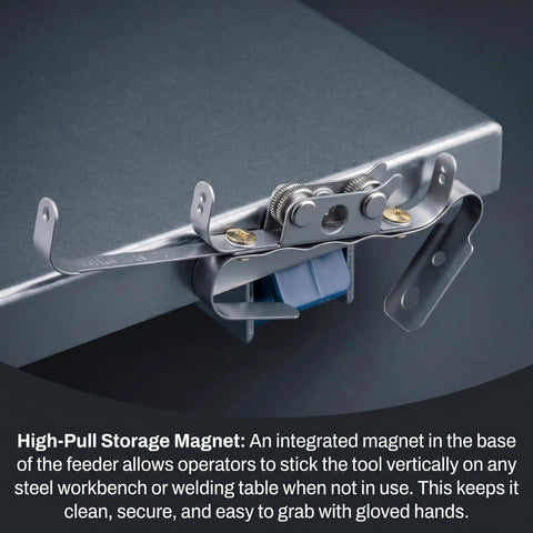 Lightweight TIG Wire Feeder For Precise Welds, 7 Inch Tension Control with magnetic vertical rest on steel surface, ATF100