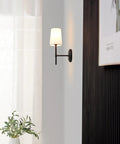 Matte Black 1-Light Wall Sconce With White Fabric Shade, Dimmable Transitional Lantern Style Wall Light for Living Room