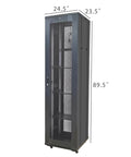 48U Server Rack Cabinet With Vented Top Cover And Two Adjustable Shelves For Networking Gear side view with dimensions 24.5" x 23.5" x 89.5"