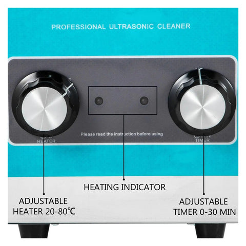 Control panel of Best Compact 2 Liters Ultrasonic Cleaner With Heater for Jewelry Glasses with adjustable timer and heater.