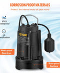 Beefy Half HP Submersible Sewage Pump With 4320 GPH Flow For Indoor And Outdoor Drainage Cast Iron And Stainless Steel Sump