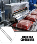 Heavy Duty Plastic Bag Rail Replacement for Packaging Machines and Sealing Equipment Pro Grade Supermarket Tough Ultra Durable and Efficient Rail for Commercial Food Packaging and Retail Bags, silver metal rail in meat bag sealing machine