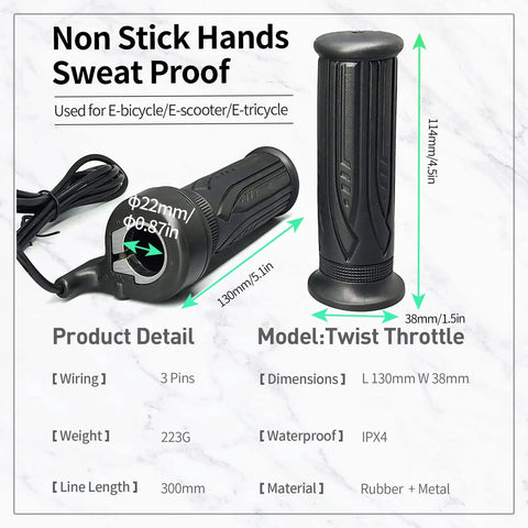 20X Full Twist Throttle Right Handle For EBikes Waterproof 26cm Cable 22mm Bar Fit Easy Install Compatible Only With BBS01 BBS02 BBSHD Mid Motor Systems Smooth Power On Demand For Commuter And Trail Riding