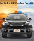 Front view of car with Tennessee plate using Two Pack Clear License Plate Frame And Protector Set For Front And Rear ABS Car Plate Covers With Screws Caps Fits Any Standard US Plates Weatherproof Anti Theft Compatible, set against desert and snow backgrounds.