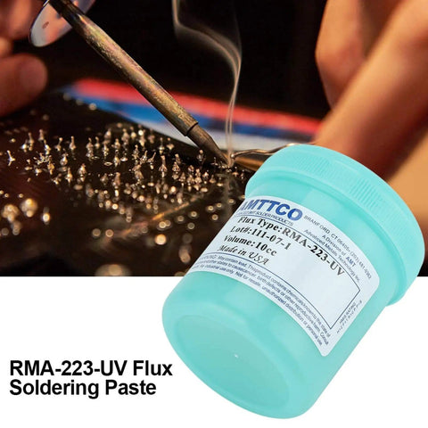 RMA 223 Insulation Flux Paste for Electronics Repair, visible paste container, used for soldering PCBs, quick dry, 100g jar