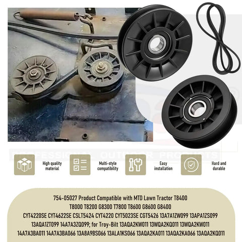Heavy Duty Tractor Drive Belt Kit With V Idler Pulley And Flat Idler Pulley For One Half Inch By Ninety One Inch Belt Replacement Fits GT XT1 XT2 ZT1 ZT2 LT42 Lawn Tractors Pro Grade components