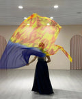 Worship flags for dance with soft chiffon fabric in vibrant colors held by a dancer, showcasing fluid movement and elegance.