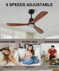 52 Inch Mainstay Ceiling Fan With Bright Led Glow And Zero Buzz Wireless Remote For Indoors Outdoors Solid Walnut Wood Design Silent Dc Motor image showing 6 adjustable speed settings.