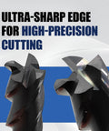 Close-up of Six Piece Carbide Square End Mill Set Including 1/8 In, 3/16 In, 1/4 In, 5/16 In And 3/8 In Sizes, Four Flute TIALN Coated CNC Mill Bits For Steel, Built Beast Tough For Precision Milling Tasks with sharp edges.