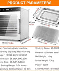 Premium Electric Food Dehydrator With Six Heavy Duty Mesh Trays For Rapidly Drying Fresh Fruits Vegetables Herbs And Homemade Beef Jerky, Stainless steel design with six trays, 42.5cm height.