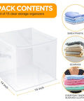 Set Of 15 Clear Cube Storage Bins 14 Inch Square With Zippered Lids Foldable Closet Organizer For Sweaters