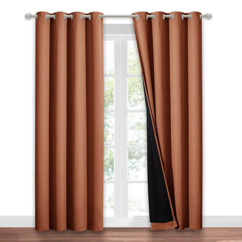 Burnt Orange 100 Percent Blackout Window Curtain Panel With Silver Grommets, 52 Inches Wide By 84 Inches Drop, Thermal Insulated