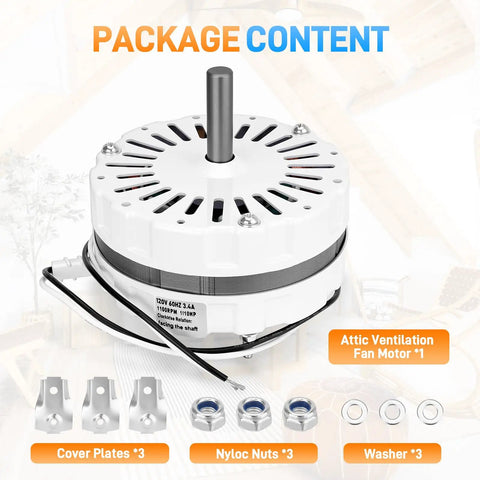 Attic Ventilation Fan Motor With Mounting Kit Direct Replacement For Lomanco 2000 And 1800 Series Power Vents 120V 1 Tenth HP 1100 RPM