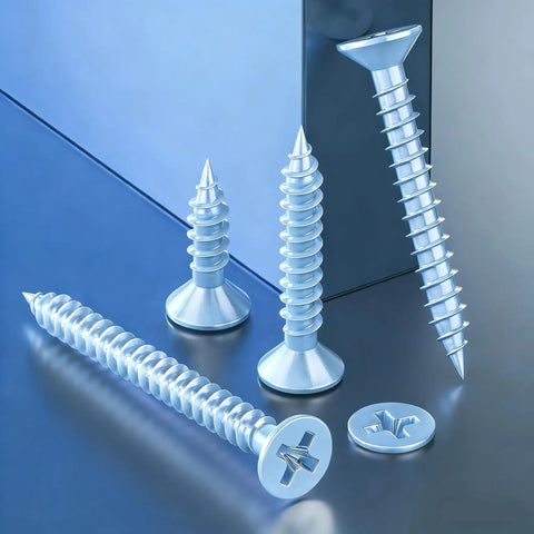 Heavy Duty Zinc Plated Flat Head Wood Screws With Drywall Anchors Built Like A Tank 385 Piece Assortment Kit, assorted lengths displayed.