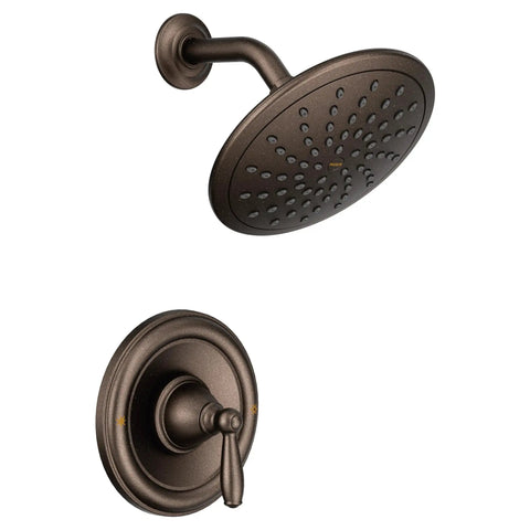 Brantford Oil Rubbed Bronze Shower Trim Kit With Eco Performance Wide Rain Shower Head And Traditional Shower Lever Handle Posi-Temp Valve Required For Precise Temperature Control, showing round head and lever