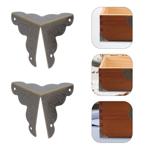 Old School Box Corner Protectors Set For Wood Furniture And Cabinets, metal edge guards installed on wooden box corners, 50Pcs