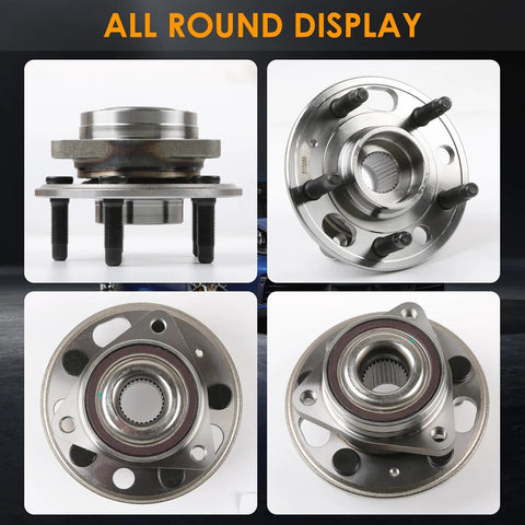 Front Or Rear Wheel Hub And Bearing Assembly That Fits Chevy Malibu 13 16 Impala 14 17 Buick Lacrosse GMC Terrain Chevrolet Equinox 10 16 Buick Regal 11 16 And More For A Smooth Quiet Ride, showing front and side view of assembly