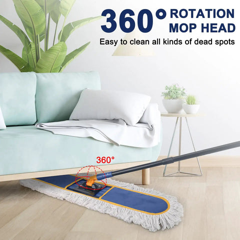 24 Inch Commercial Dust Mop For Floor Cleaning With Heavy Duty Flat Mop Head And 59 Inch Long Handle under sofa