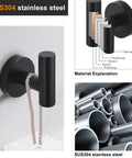 Matte Black Stainless Steel Towel Coat Hook Wall Mounted Rock Solid 304 Stainless Steel Robe Hook with material illustration
