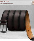 Men's Genuine Leather Belt For Dress Casual And Golf Looks, One And Three Eighths Inch Wide, Sauce Coffee Color, Adjustable 40 To 42 Inch Waist, Durable Everyday Style Belt For Jeans And Chinos, Built To Last, showing leather texture and zinc buckle