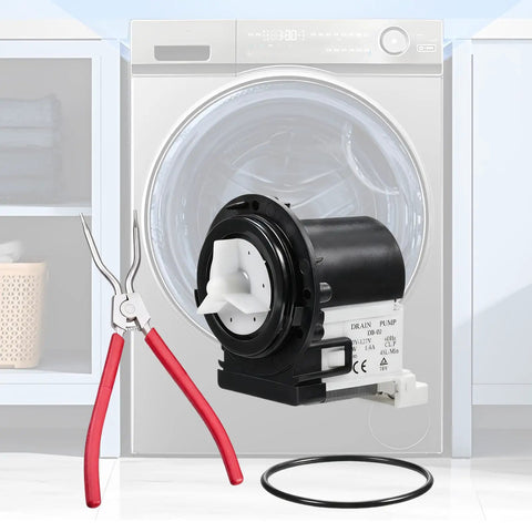 Washer Drain Pump Motor Assembly 4681EA2001T For Washing Machine Drainage Fixes, Easy No Fuss Replacement Part, Quiet Operation, Low Noise, Prevents Leaks, Compatible With Most Front And Top Loaders, black drain pump with pliers