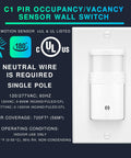 4 Pack Motion Sensor Light Switch For Indoor Use Only No Fuss Setup With Neutral Wire Required, UL Certified, White