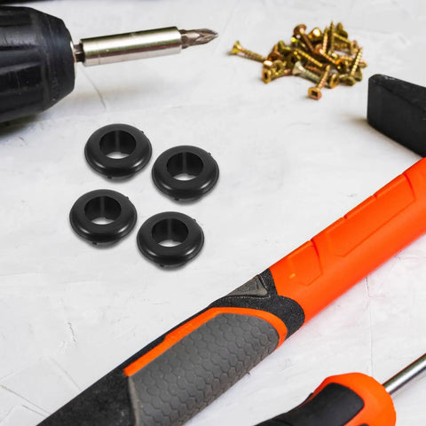 200 Pcs Rubber Cable Grommet Kit With Quick Install No Fuss Easy Setup All Weather Ready Round Hollow Wire Protectors, black rubber, with drill and screws