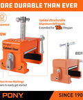 4 Pack Cabinet Clamps Set With 8510 Cabinet Claw for Face Frame Cabinet Installations in orange with direction arrows