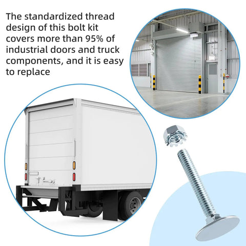 Built Tough 2 Inch Stainless Steel Elevator Bolt And Nut Kit Including 10 Heavy Duty Pieces for mounting heavy truck doors.