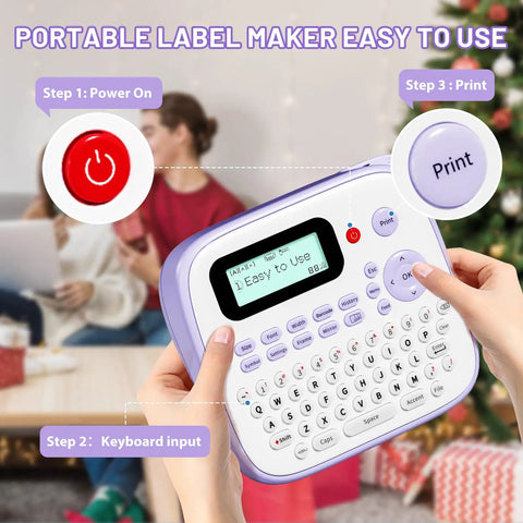 Handheld Electric Label Maker With Keyboard And BZ Laminated Tapes Offering Super Slick Operation Fade Resistant Labels Built Tough For Freezer Microwave Home Office And Garage Sorting Without Any Stress Or Hassle, showing easy-to-use interface.