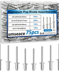 Heavy Duty Aluminum Blind Rivet Kit 75 Pcs 1/4 Inch Pop Rivets In 3/8, 1/2, 5/8, And 1 Inch Sizes displayed in transparent box