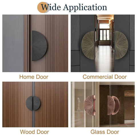 Heavy Duty Solid Metal Push Pull Door Handles With Radial Stripes For Glass And Wood Doors, Double Sided, Installed View