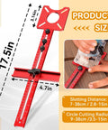 Heavy Duty Aluminum 4 In 1 Router Milling Jig For Zero Hassle Grooves And Flawless Circle Cuts with measurement details and red color.