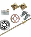 Heavy Duty 44 Inch Go Kart Rear Live Axle Kit With 37 Tooth Sprocket And 220 Millimeter Brake Disk Replacement For Go Karts ATVs 4x4s And Drift Trikes Easy Install parts displayed.