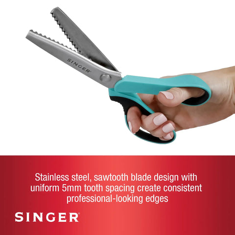 ProGrade 9 Inch Pinking Shears Stainless Steel No Fray Zigzag Cut For Clean Edges And Long Lasting Sewing Projects From Garments To Quilts Featuring Precision Edge Control And Durable Comfortable Grip, stainless steel teal handle