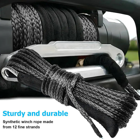 Off Road Ready Synthetic Winch Rope Kit One Quarter Inch By Fifty Feet 10000 Lbs Towing Strength Heavy Duty Vehicle Winch Cable