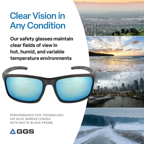 Pompano Glasses With Performance Fog Technology Polarized Lenses Ultra Lightweight And Scratch Resistant Eyewear For Cycling Fishing And Driving Slick Anti Fog Sunglasses Ice Blue Matte Black against scenic backgrounds