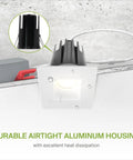 Sleek One Inch Led Recessed Downlights With Junction Box, 5 Switchable Color Modes, High Cri 90 Plus, 7 Watt Hella Bright Triac Dimmable Anti Glare Ic Rated Square Ceiling Spotlights, Etl Certified White 24 Pack, showcasing aluminum housing and heat dissipation features.