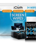 Screen Cleaning Wipes Travel Pack Individually Wrapped For Laptops Monitors And TVs Streak Free 24 Large Wipes packaging