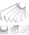 Premium Hex Key Wrench Set With Key Ring Featuring 10 Metric Allen Tools For Bikes And Furniture Plus Extra Long L Shape Design Makes Tight Space Repair A Total Piece of Cake For DIY Pros. silver alloy metric hex keys on key ring