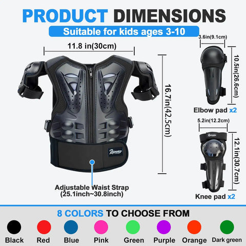 Young Riders Four Piece Motorcycle Armor Set With Vest Chest Protector And Knee Elbow Pads For Dirt Bike Motocross BMX ATV
