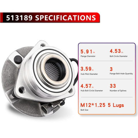 Front Wheel Bearing Hub Assembly With ABS For Chevy Equinox 2005 2006 Pontiac Torrent 2006 Saturn Vue 2002 2007 5 Lug Wheel Hub Bearing Replacement Kit specifications displayed