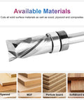 Top Bearing Compression Flush Trim Router Bit Pro Grade Quarter Inch Shank Half Inch Cutting Diameter shown with materials